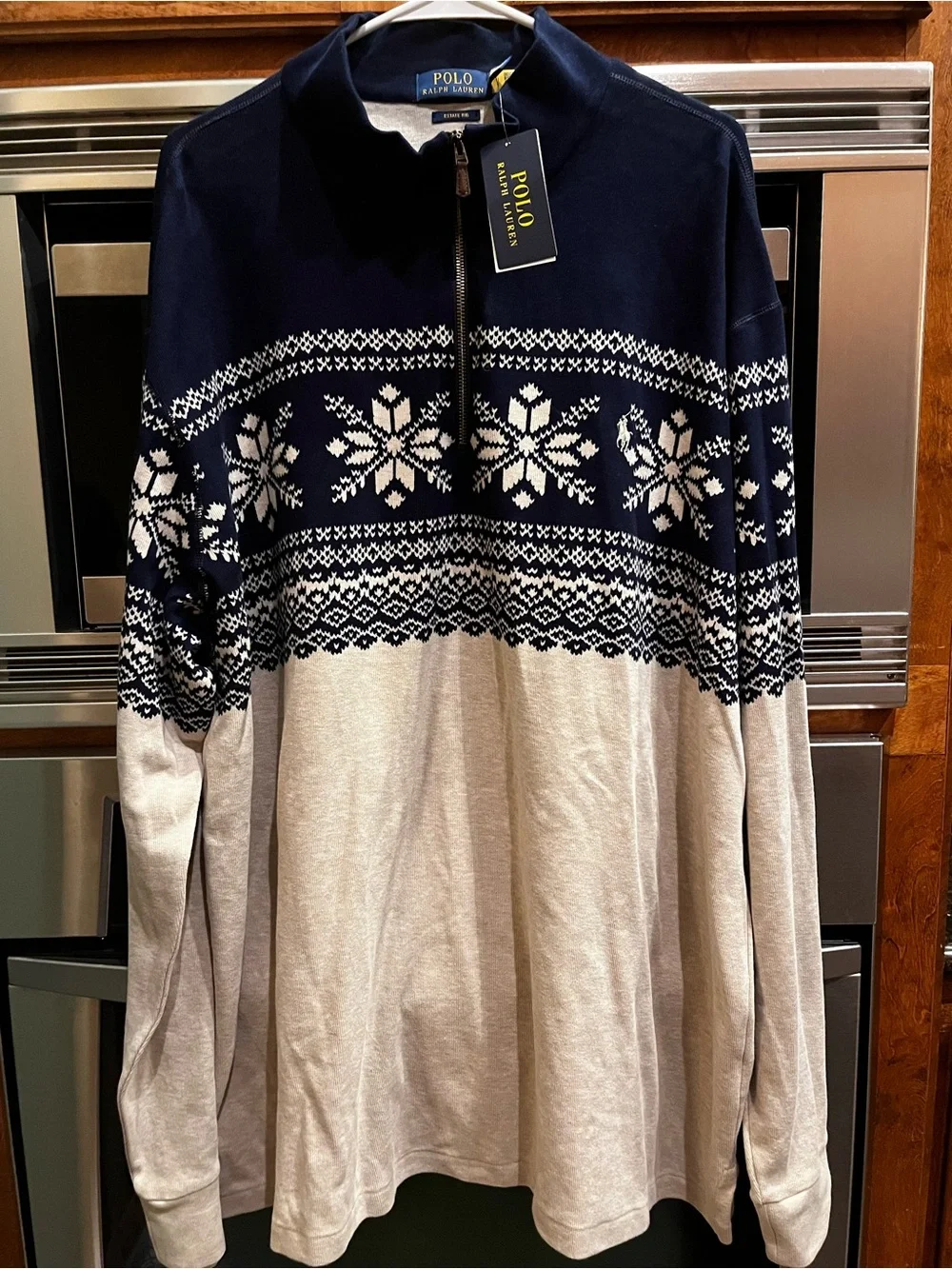 Ralph Lauren Navy & Light Gray Snowflake Quarter Half-Zip Sweater